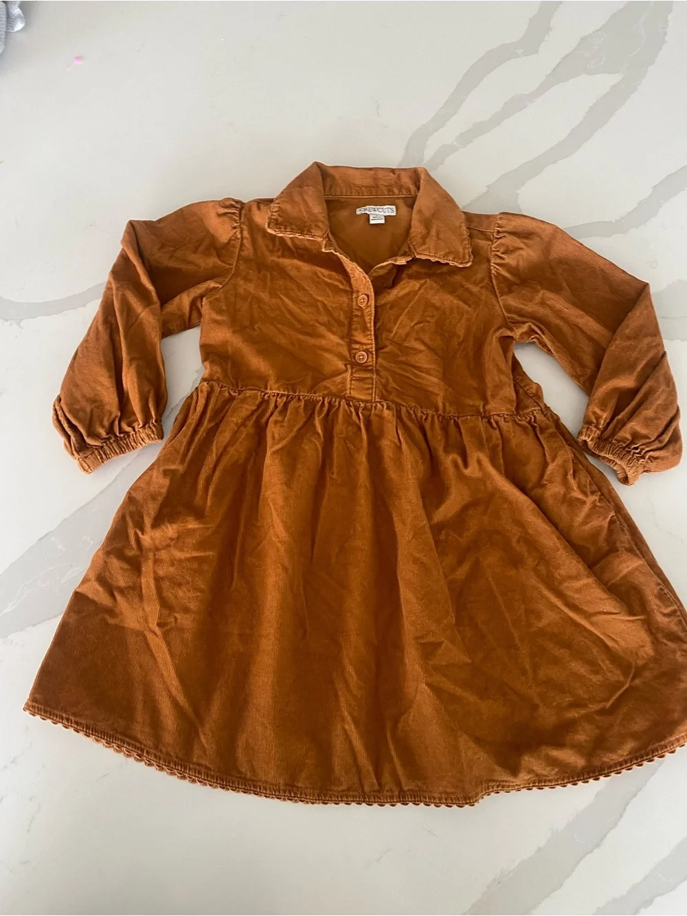 Crewcuts Girls Brown Corduroy fall Shirt Dress Sz 5 Long Sleeve Collared Pockets